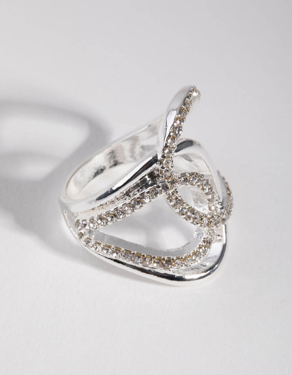 Silver Diamante & Metal Swirl Ring