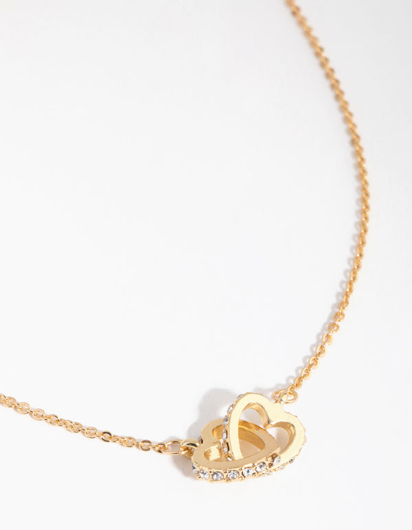 Gold Joined Heart Charm Necklace