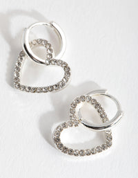 Silver Heart Diamante Huggie Earrings - link has visual effect only