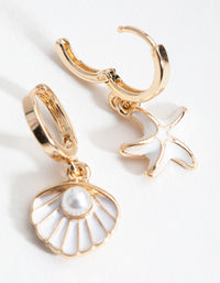 Gold Matte Shell & Pearl Huggie Earrings - link has visual effect only