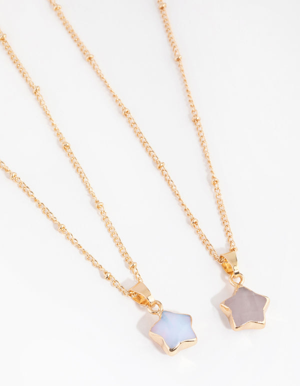 Gold Semi-Precious Star Necklace Pack