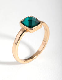 Gold Cushion Green Stone Ring - link has visual effect only