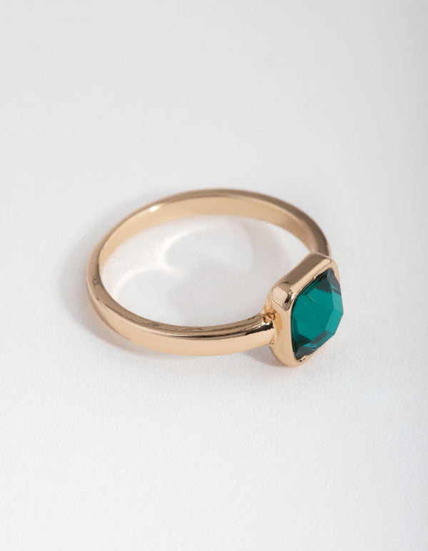 Gold Cushion Green Stone Ring