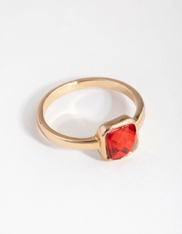 Gold Cushion Ruby Stone Ring