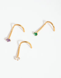 Gold Surgical Steel Classic Gem Nose Stud Pack - link has visual effect only