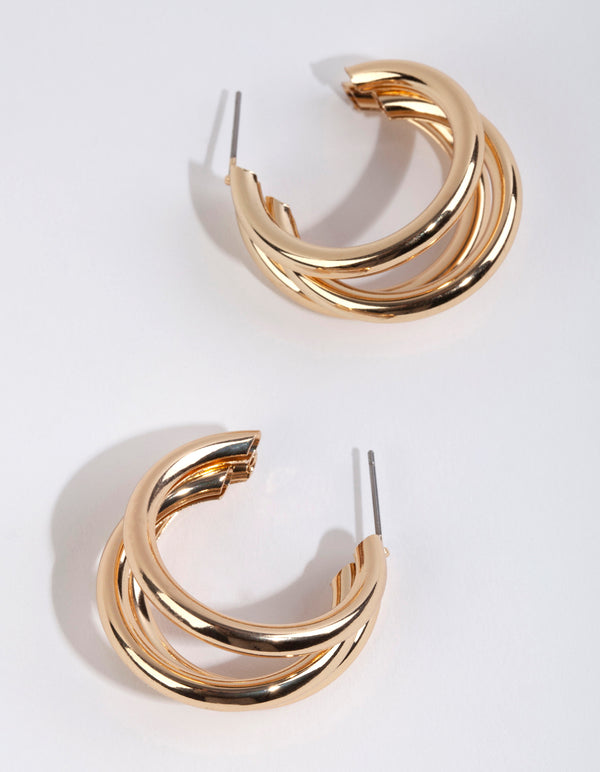 Gold Triple Loop Hoop Earrings