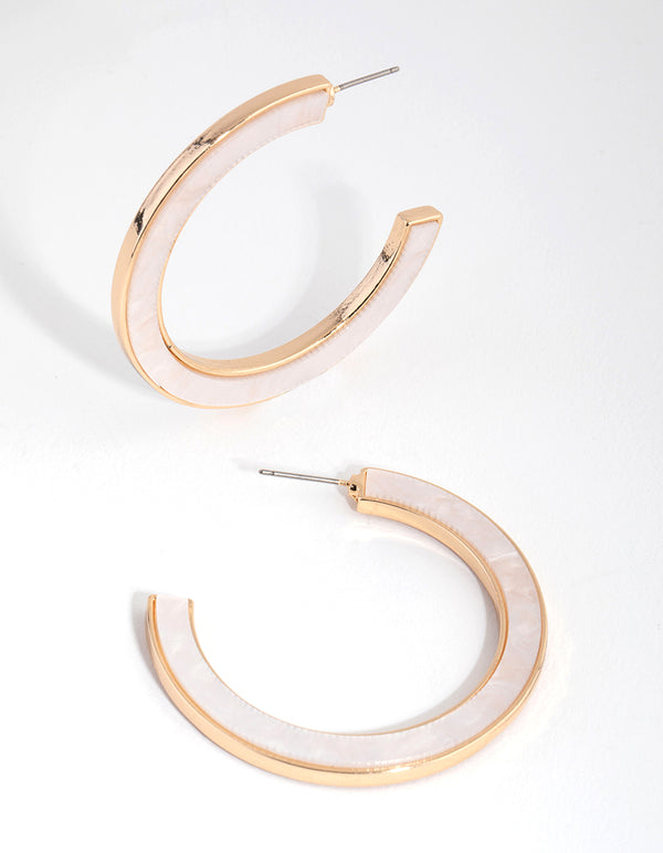 Gold Acrylic Inlay Hoop Earrings