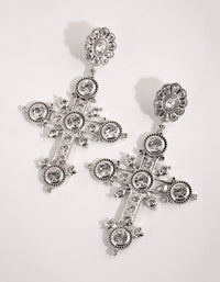 Antique Silver Statement Cross Earrings - link has visual effect only