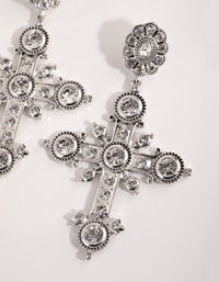 Antique Silver Statement Cross Earrings - link has visual effect only
