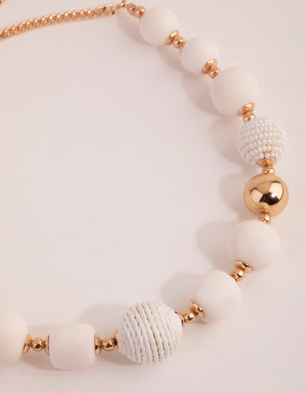 Gold Mixed Texture Beaded Short Necklace