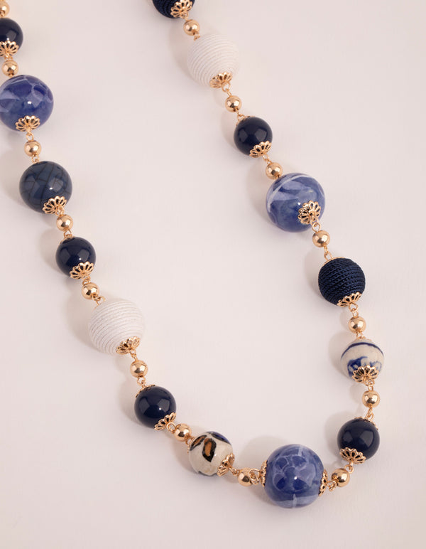 Gold Mixed Porcelain Bead Long Necklace