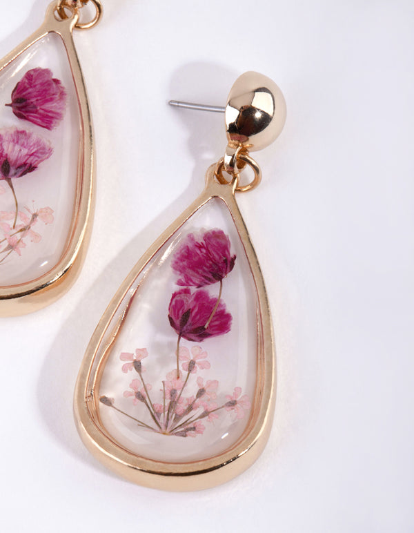 Gold Trapped Flower Earrings
