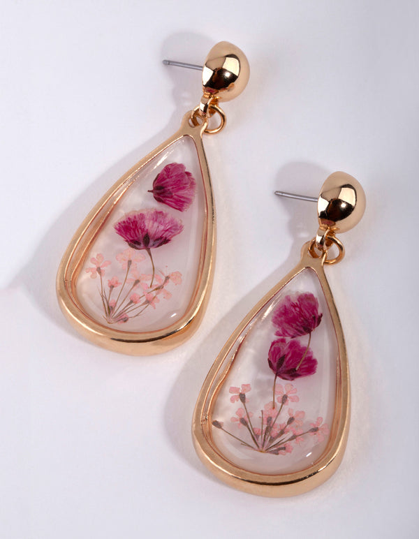 Gold Trapped Flower Earrings