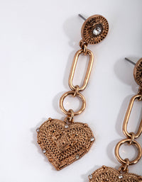 Antique Gold Heart Link Drop Earrings - link has visual effect only