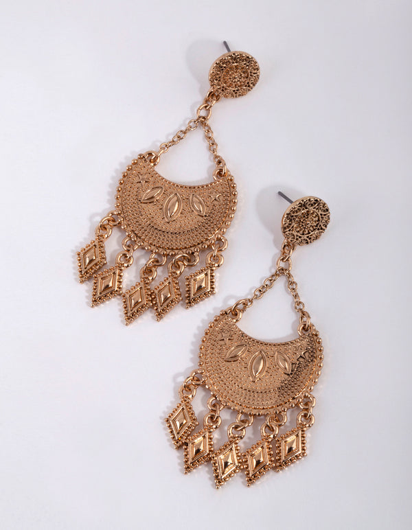 Antique Gold Metal Triangle Tassel Earrings