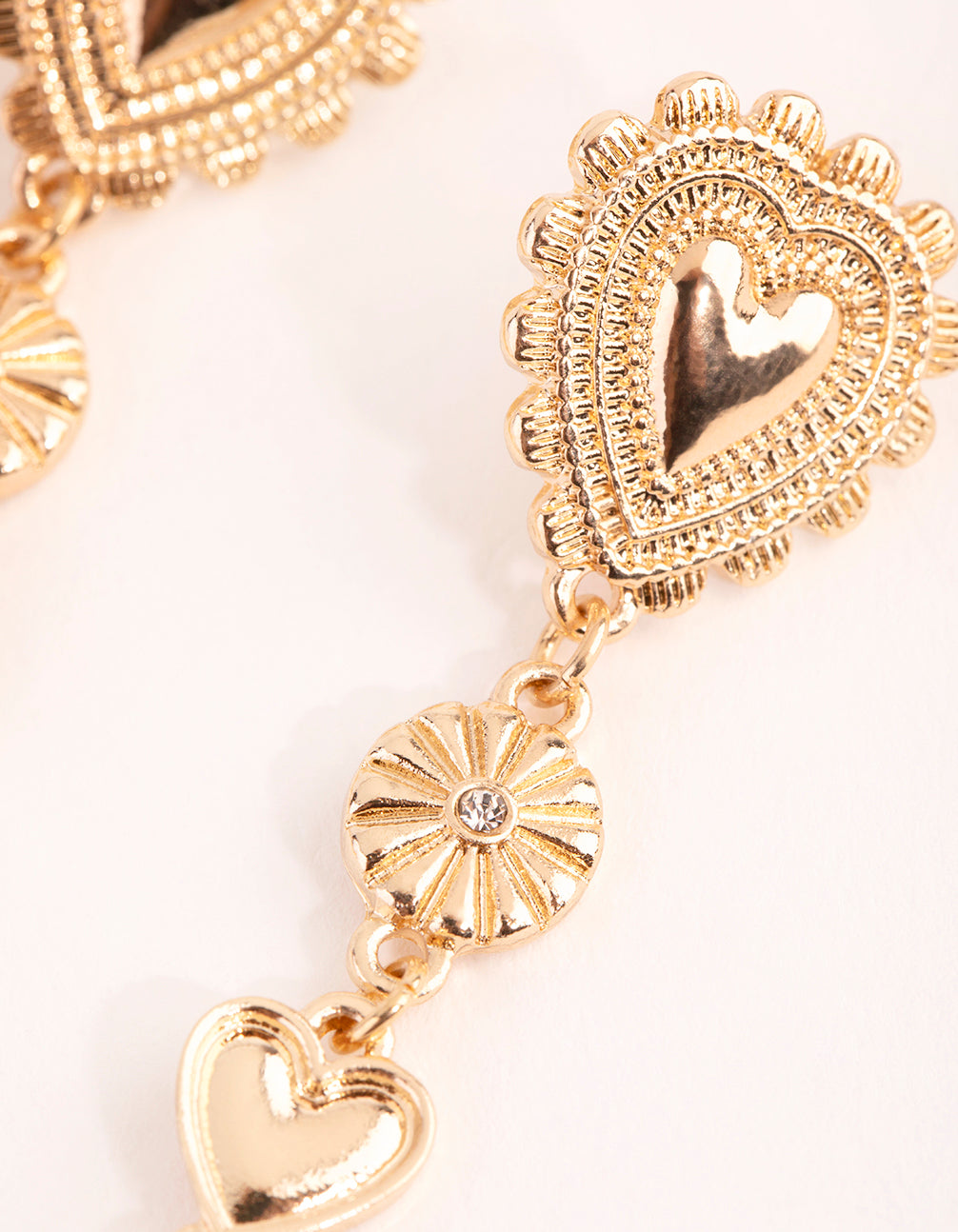Gold Heart & Feather Drop Earrings