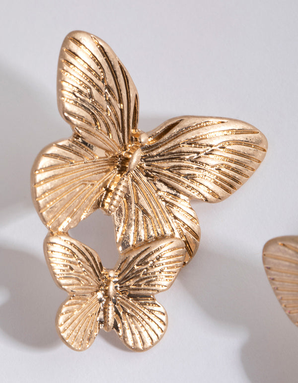 Gold Vintage Butterflies Stud Earrings