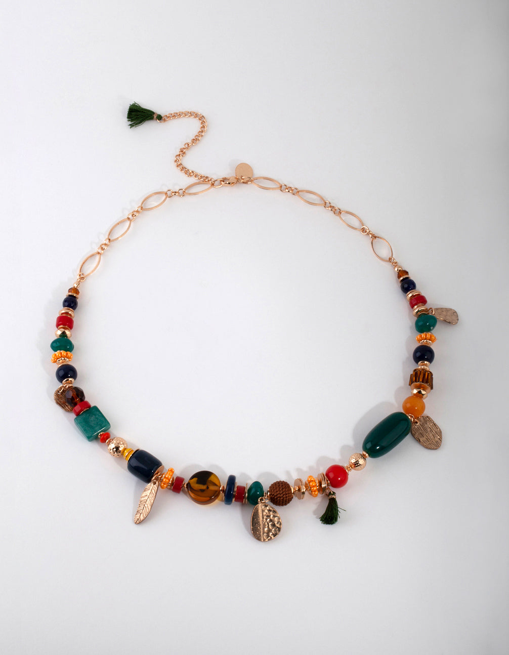 Gold Disc & Tassel Bead Necklace