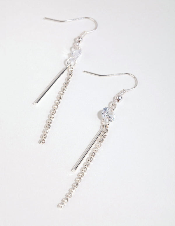 Silver Diamante Chain & Stick Drop Earrings
