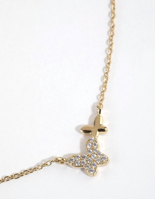 Gold Plated Sterling Silver Pave Butterfly Necklace