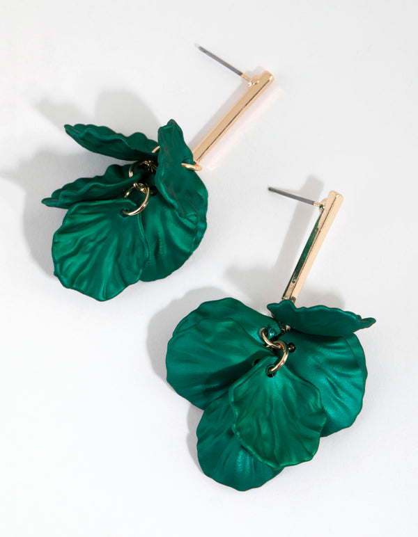 Green Pearlised Petal Drop Earrings