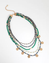 Gold & Green Textured Disc Bead Necklace - link has visual effect only