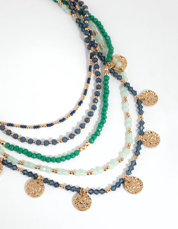 Gold & Green Textured Disc Bead Necklace