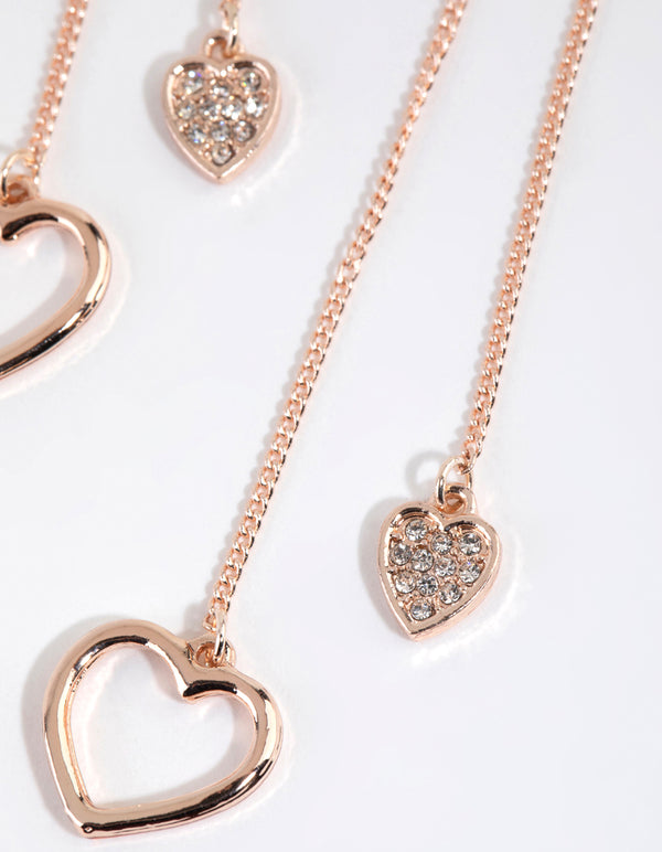Rose Gold Double Heart Drop Earrings