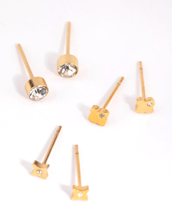 Gold Plated Surgical Steel Diamante Detail Earring Pack