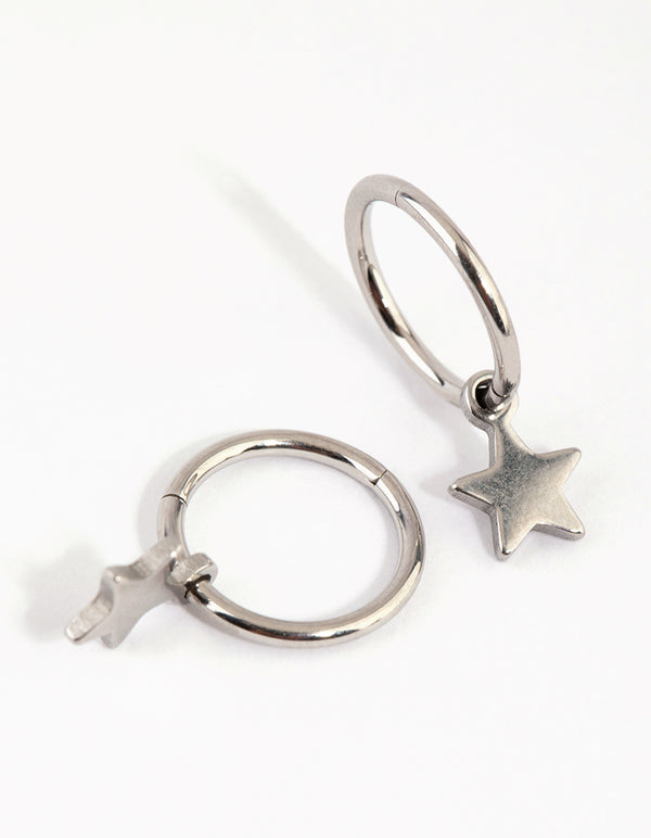 Surgical Steel Star Charm Sleeper Earrings