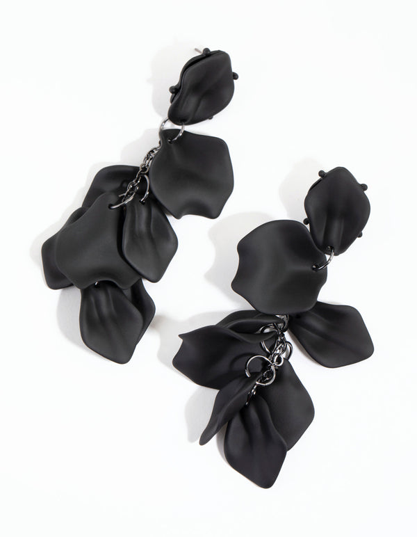 Matte Black Petal Drop Earrings