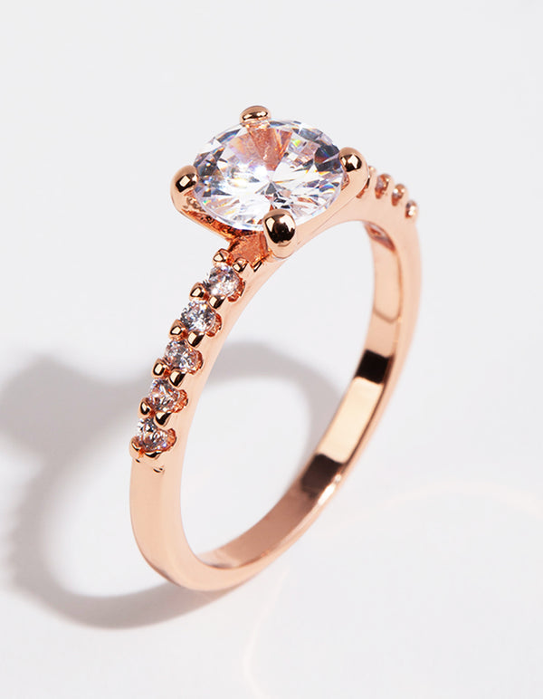 Rose Gold Plated Round Cubic Zirconia Ring