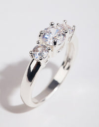 Silver Plated Cubic Zirconia Triple Stone Ring - link has visual effect only