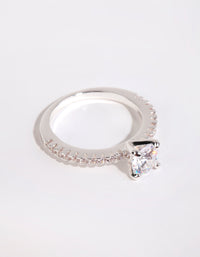 Silver Plated Round Cubic Zirconia Textured Band Ring - link has visual effect only