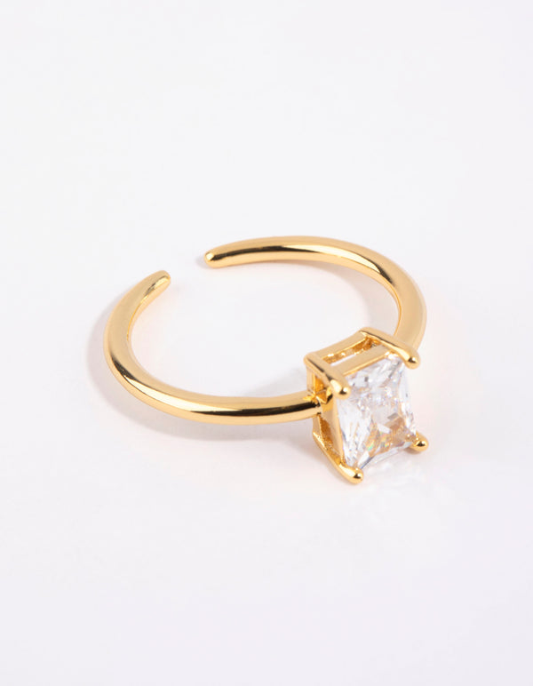 Gold Emerald Cut Cubic Zirconia Ring