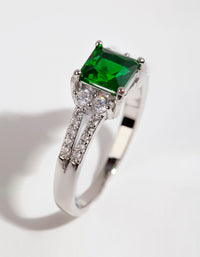 Rhodium Square Emerald Cubic Zirconia Ring - link has visual effect only