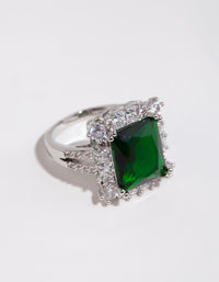 Rhodium Asscher Emerald Cubic Zirconia Ring - link has visual effect only