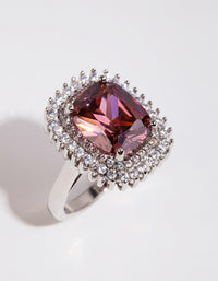Rhodium Cushion Pink Cubic Zirconia Ring - link has visual effect only