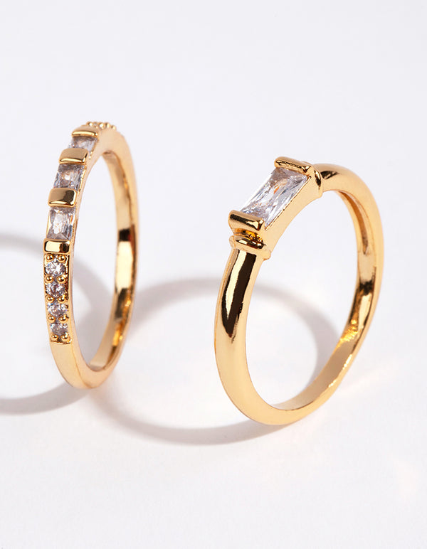Gold Plated Emerald Cut Cubic Zirconia Ring Set