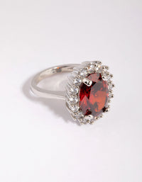 Rhodium Ruby Cubic Zirconia Oval Ring - link has visual effect only