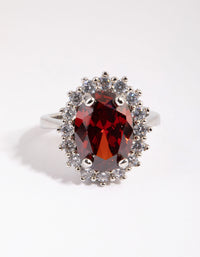 Rhodium Ruby Cubic Zirconia Oval Ring - link has visual effect only