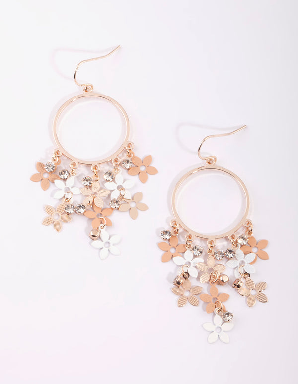 Rose Gold Cascading Flower Drop Earrings