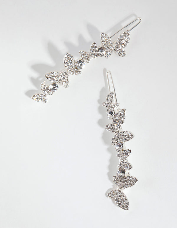 Silver Crystal Butterfly Clips