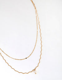 Gold Plated Wave Chain & Freshwater Pearl Layered Necklace - link has visual effect only