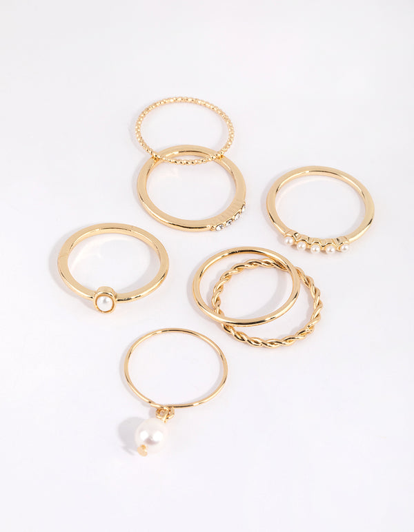 Gold Plated Freshwater Pearl Textured Ring Pack