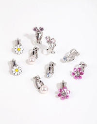 Kids Silver Diamante Flower Clip On Earrings - link has visual effect only