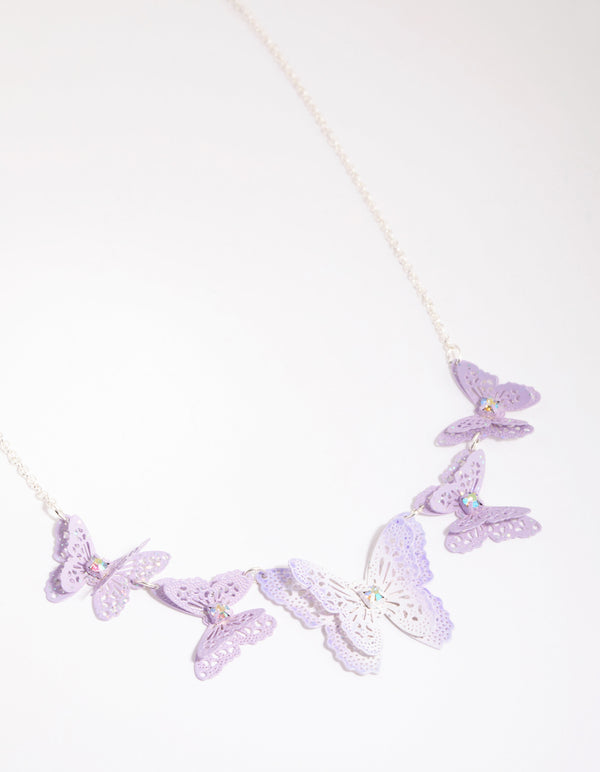 Lilac Coated Metal Butterfly Stamp Statement Necklace