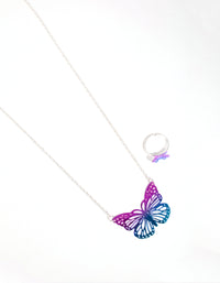 Kids Silver Butterfly Stamp Necklace & Ring Set - link has visual effect only