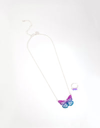 Kids Silver Butterfly Stamp Necklace & Ring Set - link has visual effect only