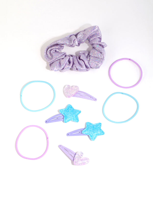 Kids Glitter Motif Hair Clips & Ties with Pouch